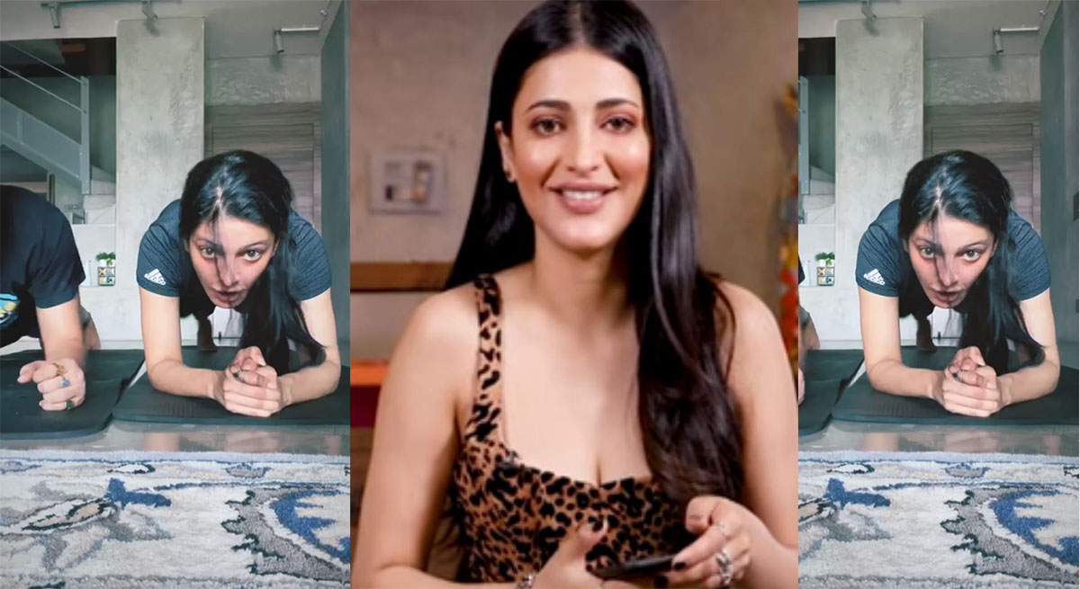 shruti haasan doing workout with fitness trainer 
