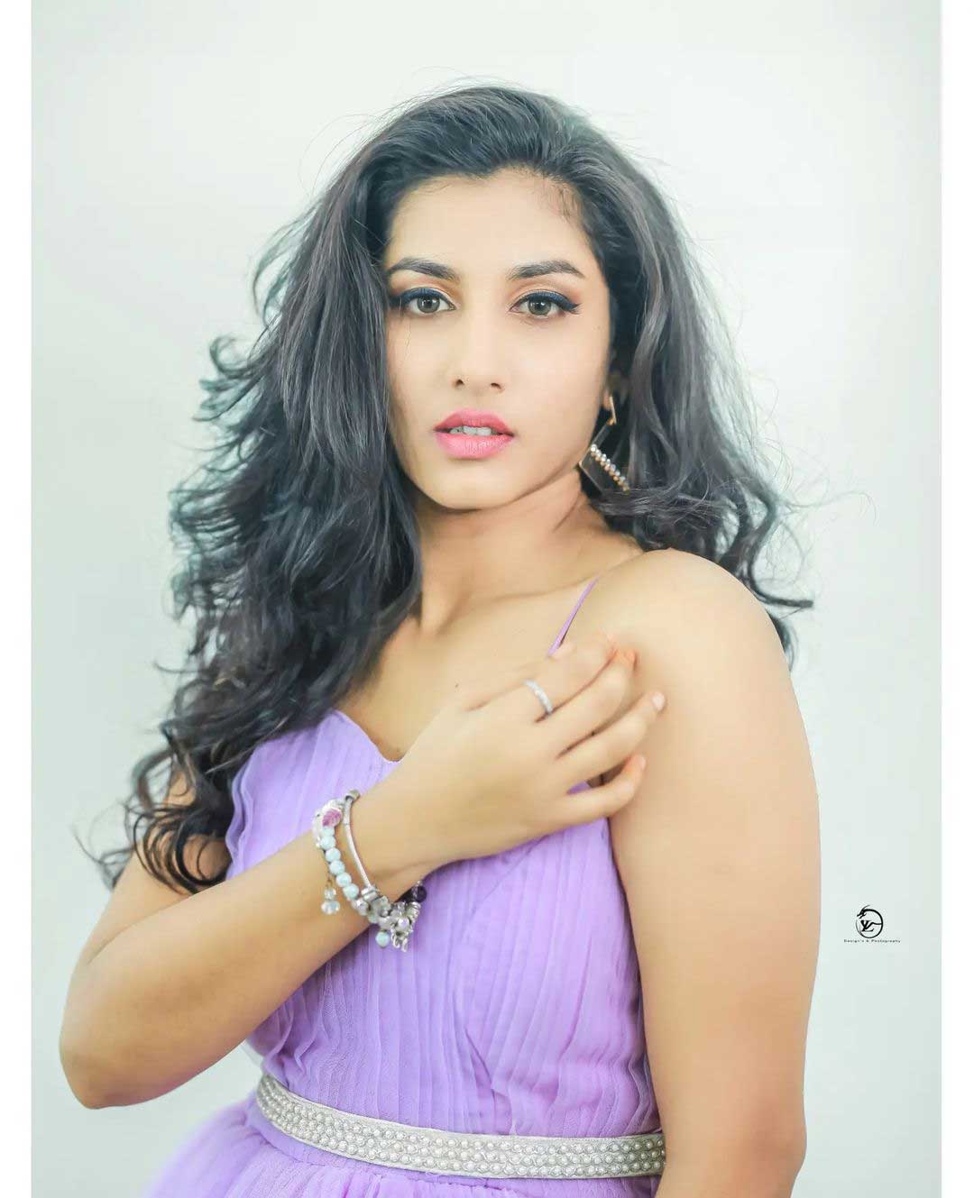 Anchor Vishnu Priya new purple color dress photos viral 